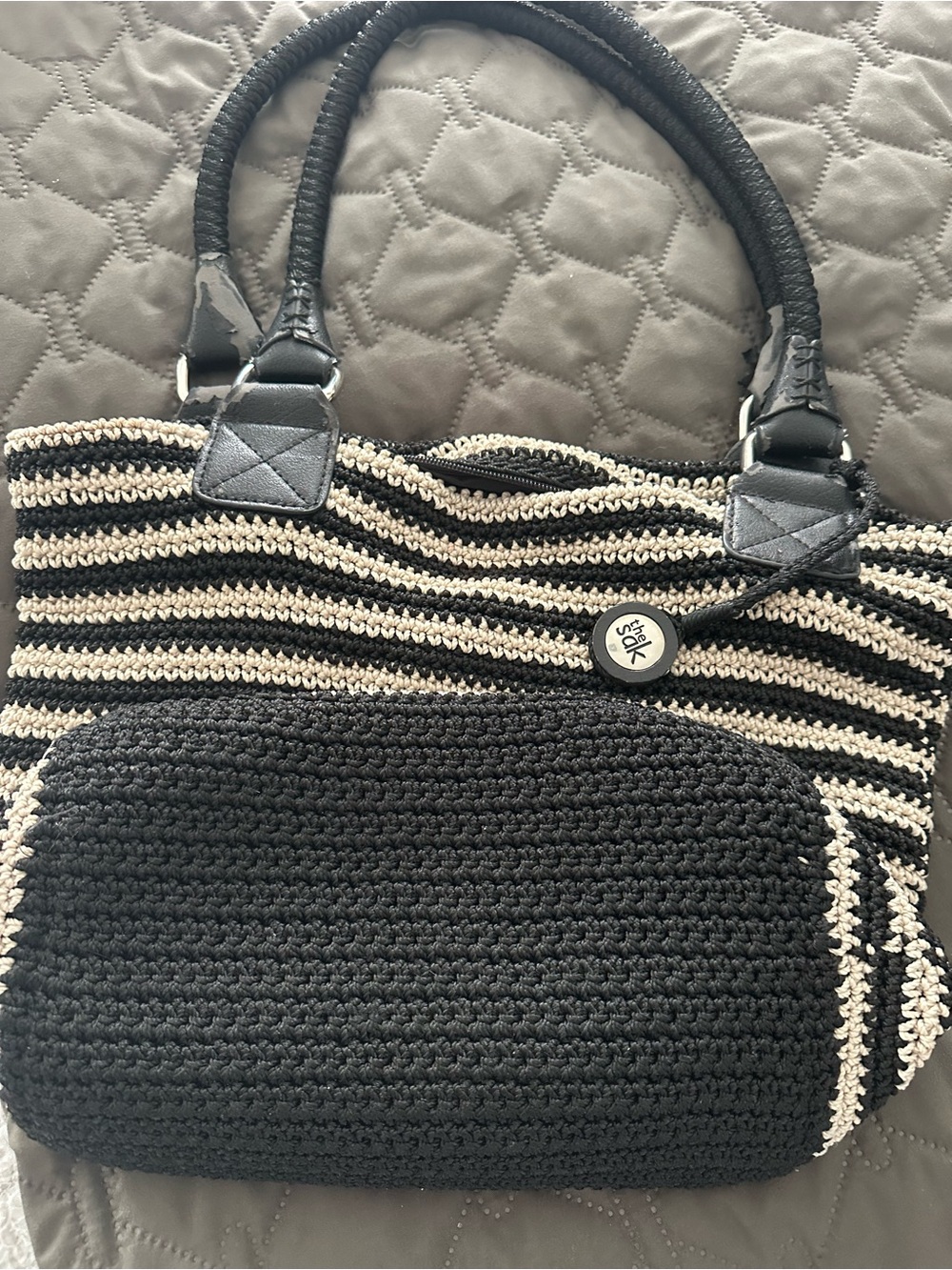 The Sak Black & Cream Crochet Tote Bag